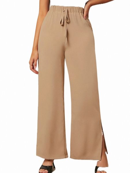 

women's pants & capris solid split hem wide leg pants h5ya#, Black;white