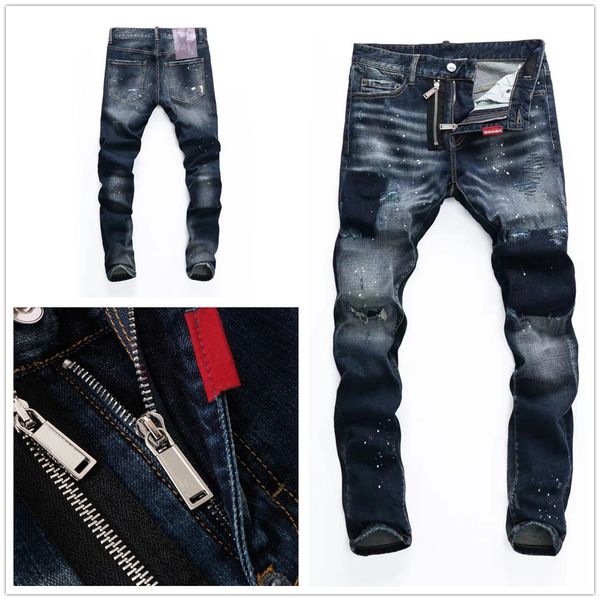 

men jeans hole light blue dark gray italy brand man long pants trousers streetwear denim skinny slim straight biker jean for d2 size 28-38