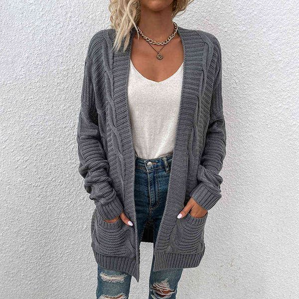 

women's sweaters maycaur autumn and winter new twist cardigan sweater women solid color mid-length twist rope cardigan 2021 fashion t22, White;black