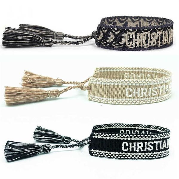 

jewelry handmade signature embroidered color cotton bracelet women's men woven tassel adjustable bracelet lover gift x0710260w, Black