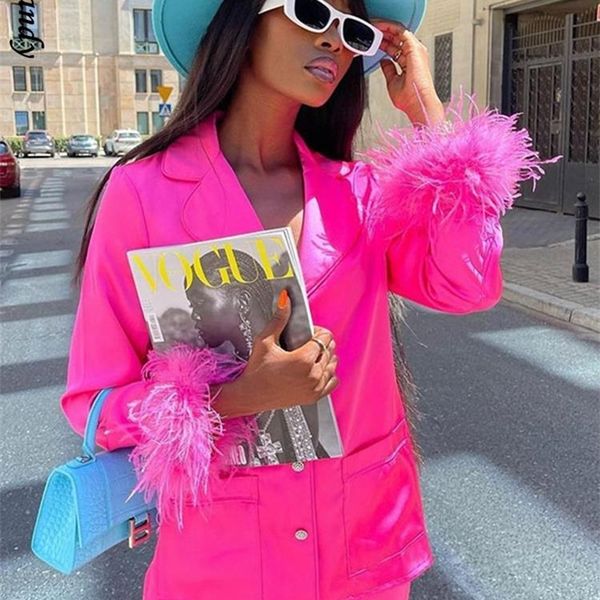 

womens two piece pants satin feather blazer straight pants 2 piece set women fashion furry tailored collar shirtstrousers suits lady casual, White