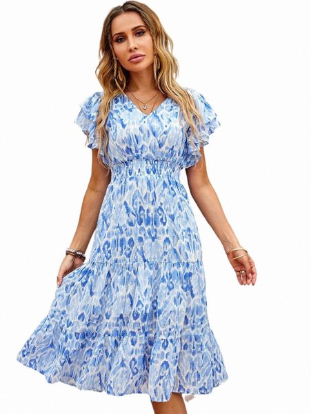 

casual dresses allover print ruffle hem a-line dress t5nd#, Black;gray