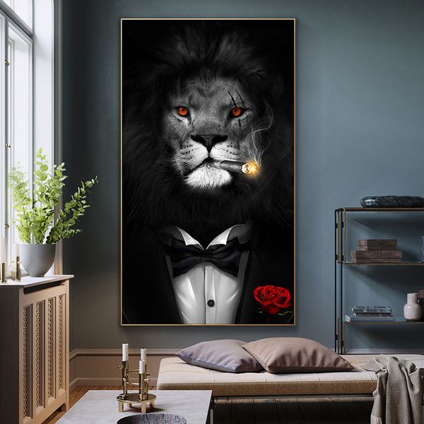 

canvas painting modern animal art pictures funny smoking lion poster and prints quadro cuadros wall art pictures room home decor