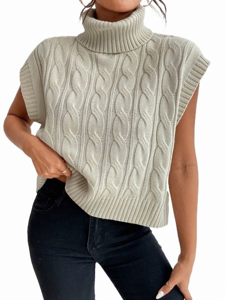 

women's sweaters turtle neck cable knit sweater vest a5do#, White;black