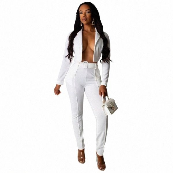 

women's tracksuits echoine women blazer suit set v neck chic office 2 pieces outfits female short jacket trouser women's tracksuit, Gray