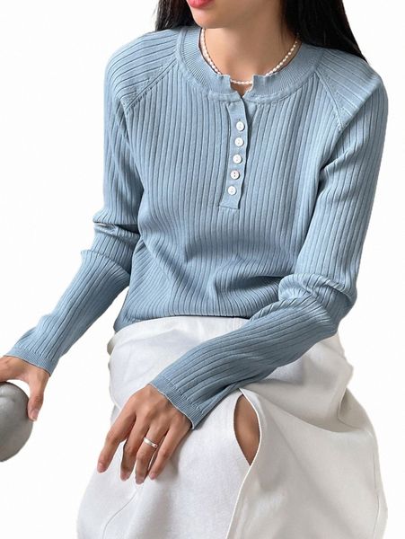 

women's sweaters dazy raglan sleeve button half placket sweater v4vc#, White;black