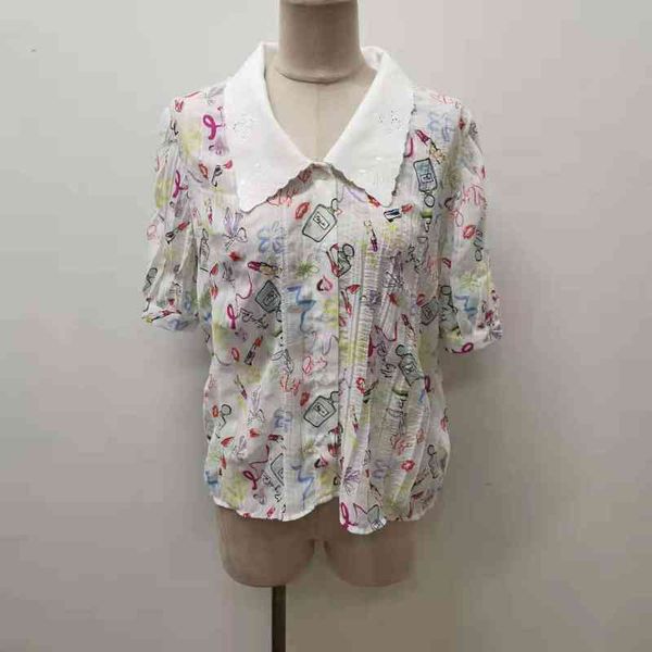 

women's t-shirt fadan  family spring and summer doll neck wave dot print loose short sleeve shirt, White