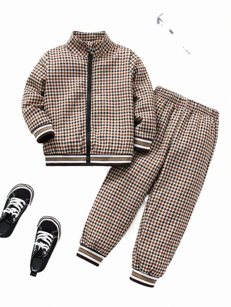 

others apparel toddler boys houndstooth print jacket & pants l6zs#, Black;white