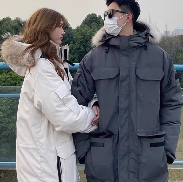 

men women down jacket winter outdoor parker long leather collar cap warm real wolf fur stylish bomber jackets adventure coat, Black