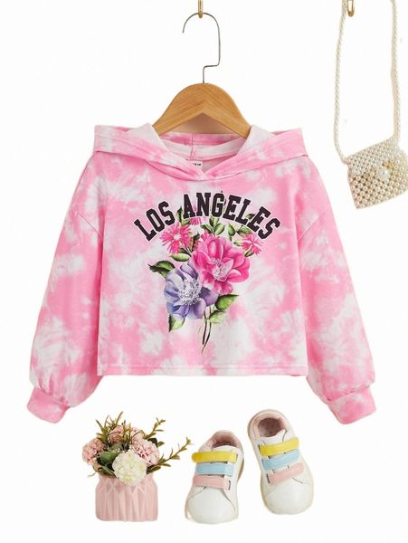 

others apparel toddler girls letter & floral print tie dye drop shoulder hoodie h7la#, Black;white