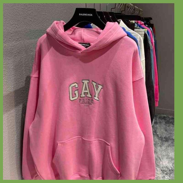 

men's hoodies sweatshirts hoodie original 22fw new gay embroidered plush and women's loose anj125, Black