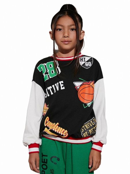 

others apparel girls letter graphic drop shoulder sweatshirt x1ly#, Black;white