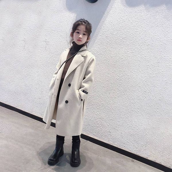 

autumn winter girls coat blends baby x long coat kids brand outwear children clothes fashion double faced fleece waistbelt 20220906 e3, Blue;gray
