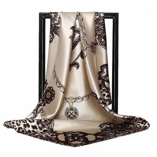 

2020 silk scarf women hijab fashion designer soft kerchief 90 90cm square shawls and wraps satin headscarf dl091281n, Blue;gray