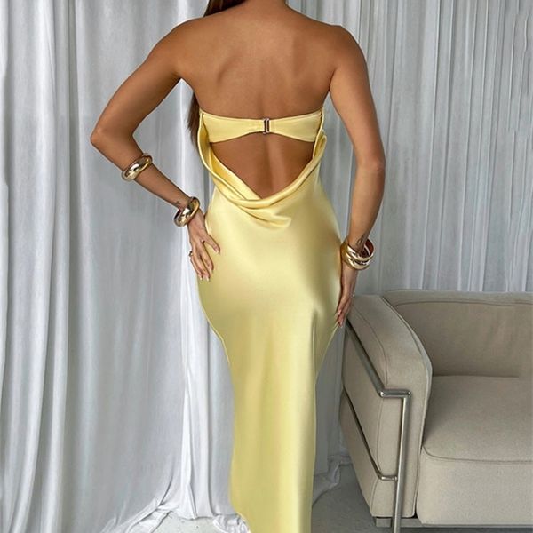 

casual dresses mozision satin backless maxi dress for women gown fashion strapless sleeveless bodycon night club party long dress vestido 22, Black;gray