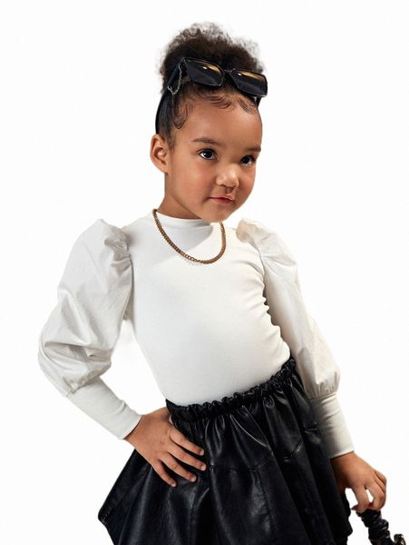 

others apparel toddler girls mock neck puff sleeve tee i6ds#, Black;white