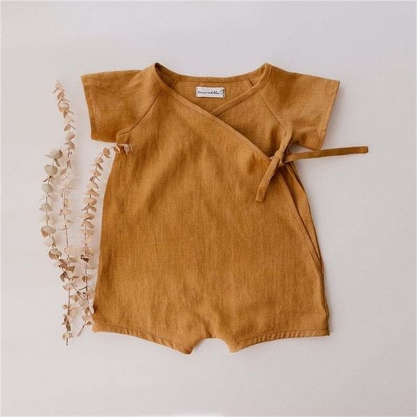 

rompers linen cotton boys romper summer short sleeve kids jumpsuit for toddler girls clothing set children overalls outfits 220905, Blue