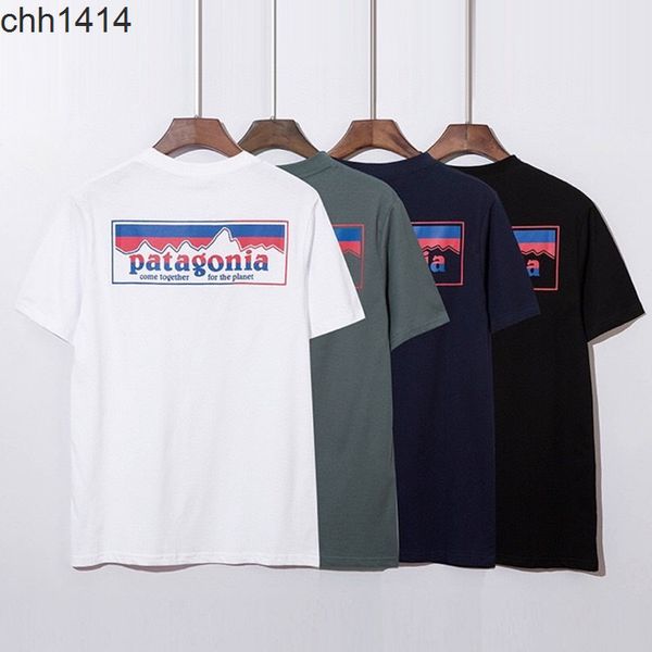 

patagonss summer tee blue red mountain print men's and women's round neck short sleeve t-shirt, White;black
