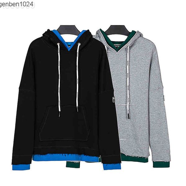 

mens hoodies drop shoulder simple contrast color pure cotton couple coat, Black