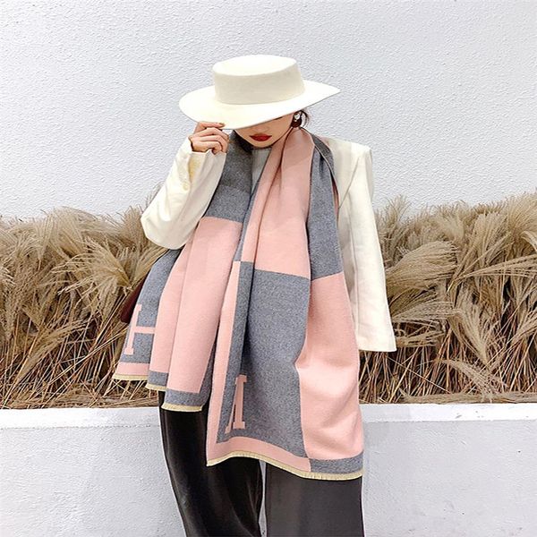 

65 190cm scarves winter cashmere scarf men and women designer classic big plaid scarve pashmina infinity scarfs2576, Blue;gray