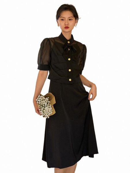 

two piece dress dazy mesh puff sleeve sheer blouse & cami dress o82o#, White