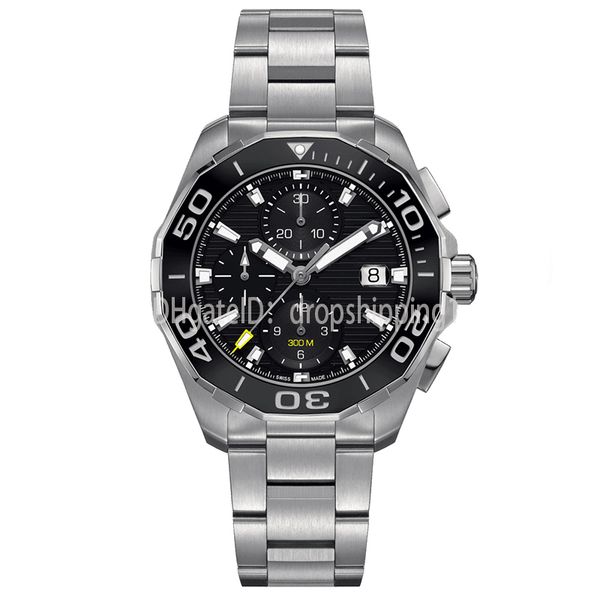 

watch mens chronograph quartz watches classic style full stainless steel strap 5 atm waterproof super luminous japan vk movement, Slivery;brown