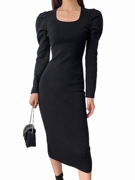 

women's sweaters dazy scoop neck puff sleeve sweater dress a2cj#, White;black