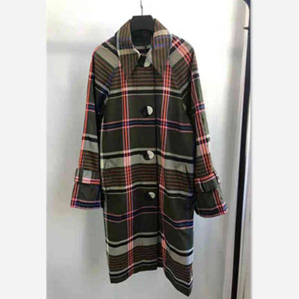 

women's trench coats autumn loose green checkered trench coat, Tan;black