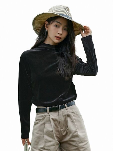 

women's t-shirt dazy mock neck velvet tee 2022 new 81kx#, White