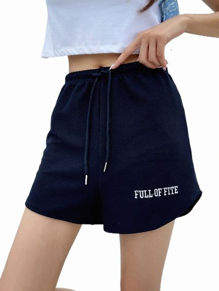 

women's shorts dazy slogan embroidery drawstring waist shorts 86d5#, White;black