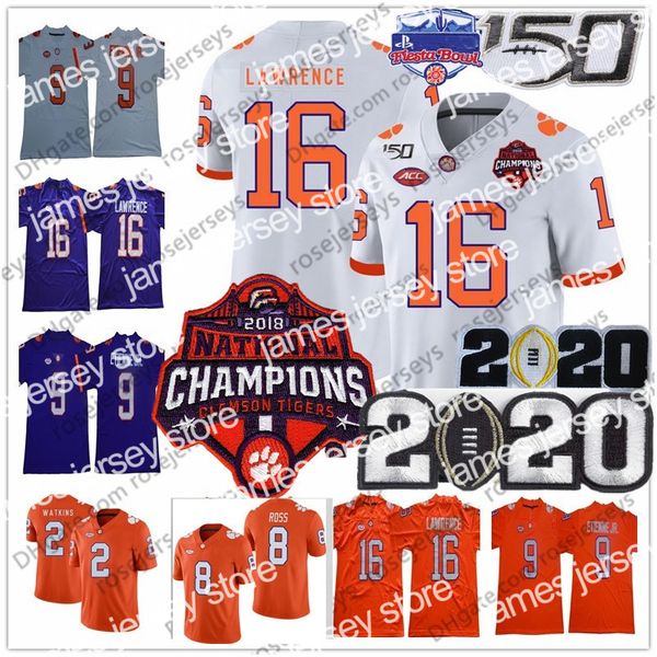 

american college football wear 2020 clemson tigers trevor lawrence champions jersey 16 9 travis etienne jr. 2 sammy watkins tee higgins just, Black