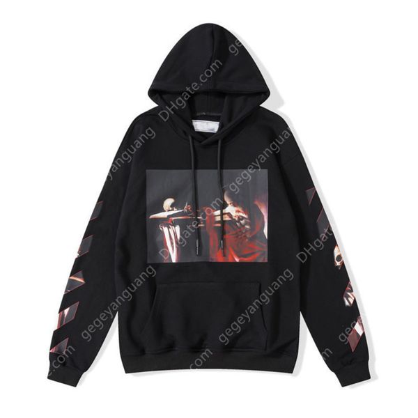 

mens classic loose offs hoodies fashion sweatshirts zipper hoodie cotton pullover long sleeved back oil paint arrow x men, Black