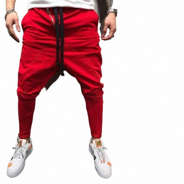 

men's pants men's fitness slim-fitting cool hip hop skinny sports trousers pants 83rs#, Black