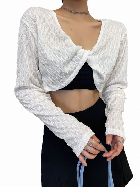 

women's t-shirt dazy solid twist front crop t8su#, White