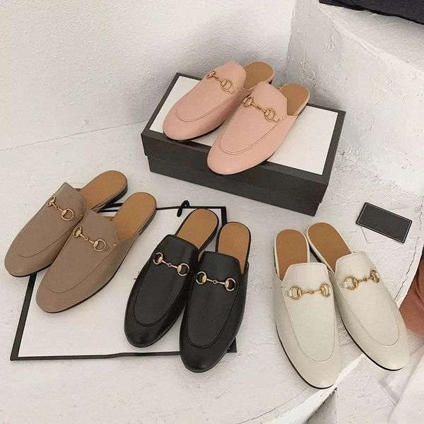 

slippers 2022 designer princetown slippers genuine leather mules women loafers metal chain comfortable casual shoe lace velvet slipper with, Black
