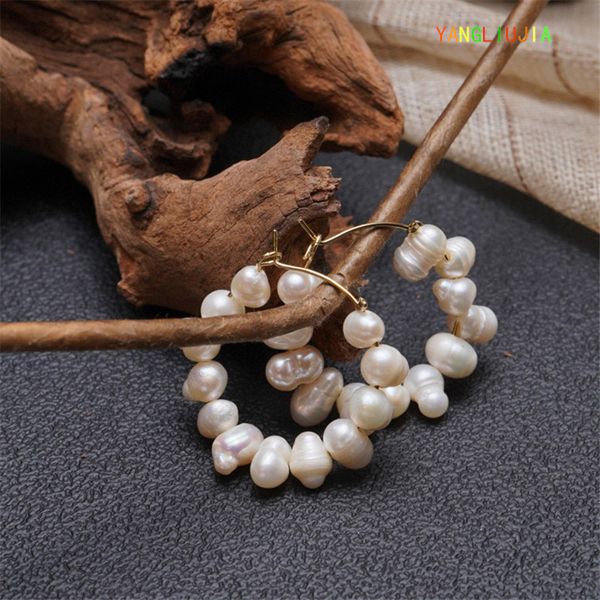 

restore ancient ways natural freshwater pearl earrings metal geometry circular ms wedding party accessories, Golden;silver