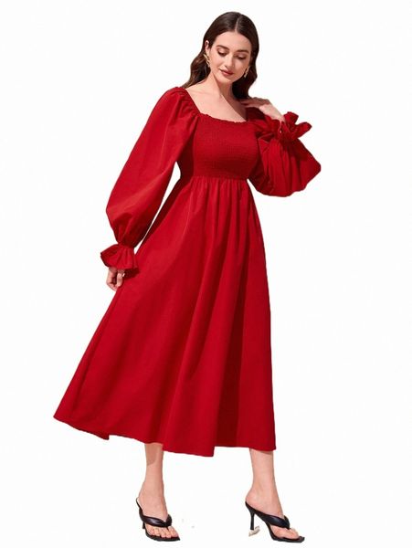 

casual dresses modely flounce sleeve shirred waist dress f1it#, Black;gray