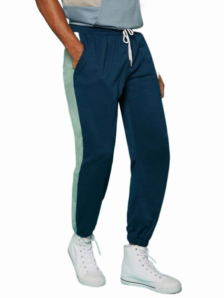 

men's pants men two tone drawstring waist sweatpants g25y#, Black