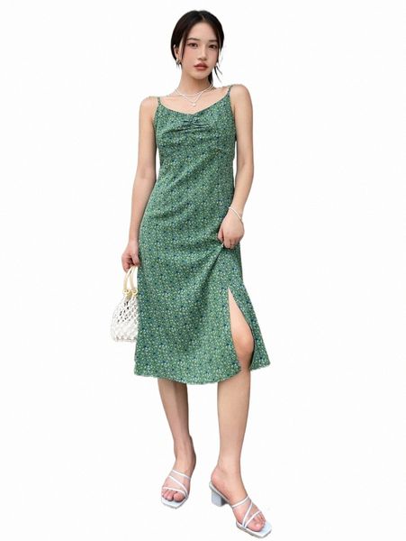 

casual dresses dazy ditsy floral ruched split hem cami dress t46k#, Black;gray