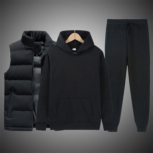 

men's tracksuits brand men solid color casual sets men's vest hoodies pants 3 piece tracksuit trendy sportswear set male men cloth, Gray