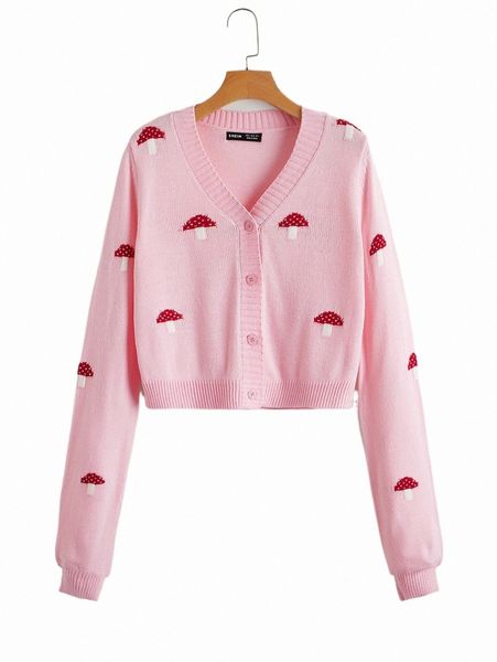 

women's sweaters mushroom pattern button front cardigan m3rw#, White;black