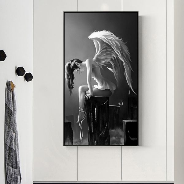 

canvas painting modern angel wings black and white anime posters wall art pictures for living room girl prints kids room modern home decor