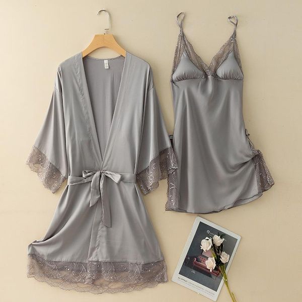 

summer kimono bathrobe gown lace sleepwears trim lingerie nightwear set sexy, Black;red