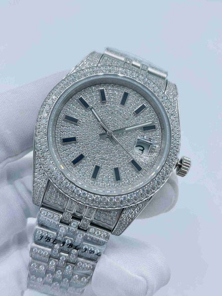 

full diamond iced out man watches 41mm automatic mechanial movement silver jubilee stainless steel strap mens wristwatch fashion business me, Slivery;brown