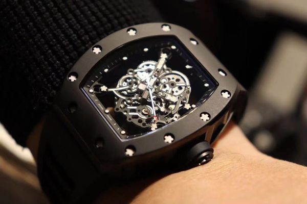 

mens wristwatch mechanical watch tonneau skeleton hollowed out through bottom multifunctional rm11 automatic mens luxury watches, Slivery;brown