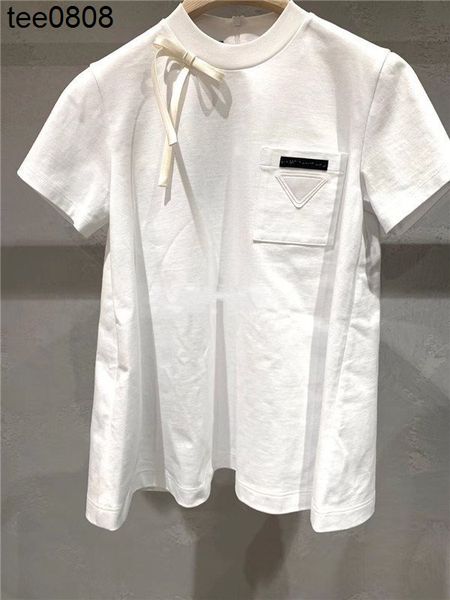 

prads tee home spring / summer 2020 new bow pocket design short sleeve t-shirt cotton loose casual blouse women, White