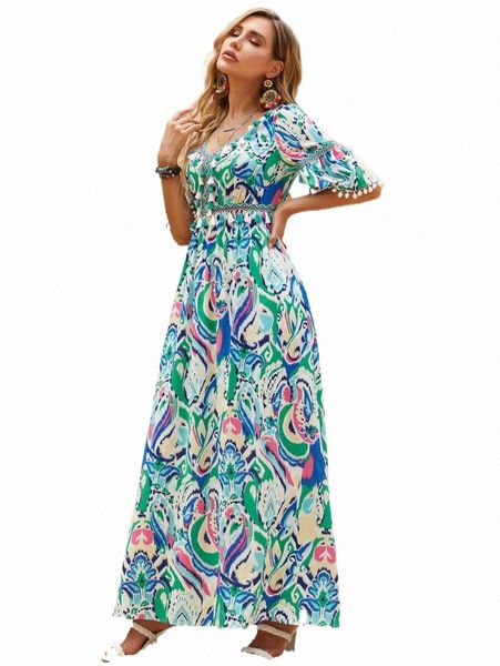 

casual dresses allover print fringe trim a-line dress o1lp#, Black;gray