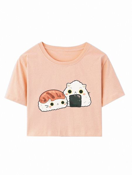 

women's t-shirt romwe x the katsu shop cartoon graphic crop tee m7kv#, White