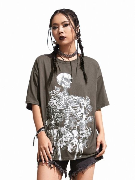 

women's t-shirt romwe skeleton print tee 2022 new 34pj#, White