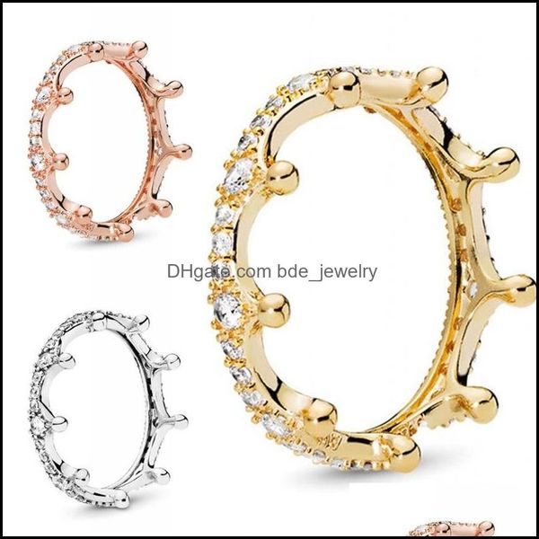 

wedding rings 18k rose gold plated enchanted crown ring original box 925 sterling sier diamond women wedding 58 d3 drop de bdejewelry dhdn5, Slivery;golden